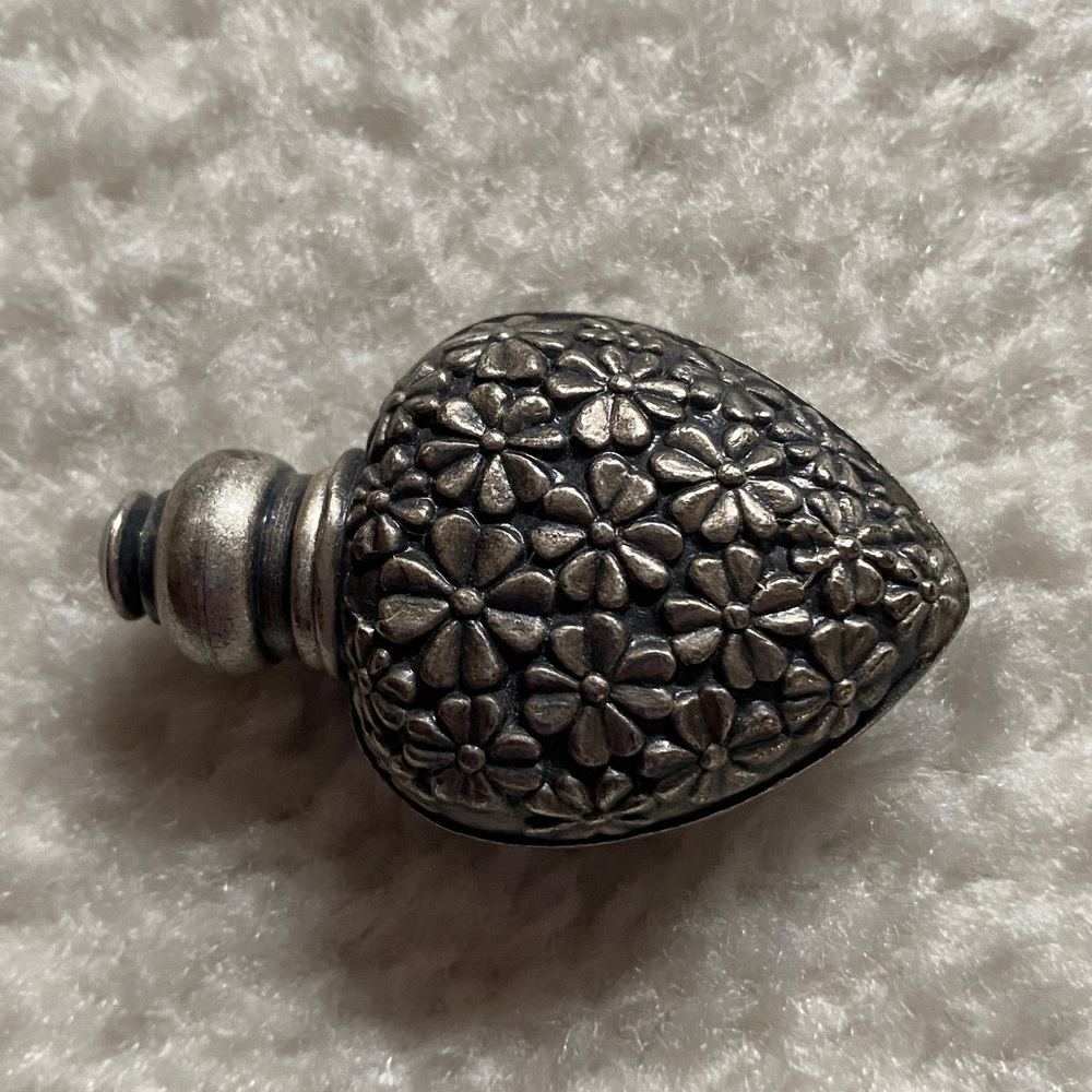 Minature Heart Silvertone Over Glass Perfume Bottle Jeweled Stopper - Picture 11 of 13